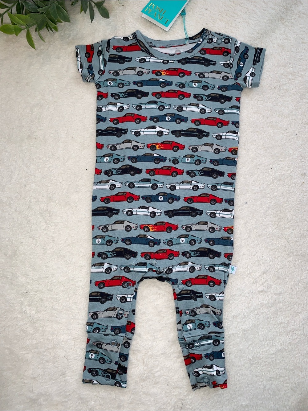 NWT Posh Peanut Miles 0-3M Bamboo Short Sleeve Romper Cars